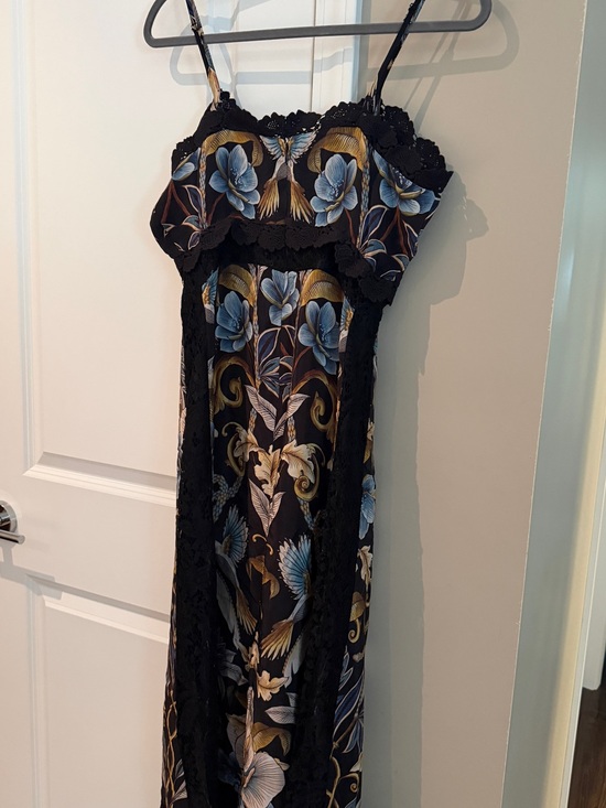 FARM Rio Dresses & Skirts - BNWT Farm Rio Black Floral Lace Trim Maxi Dress - Blue & Gold Print